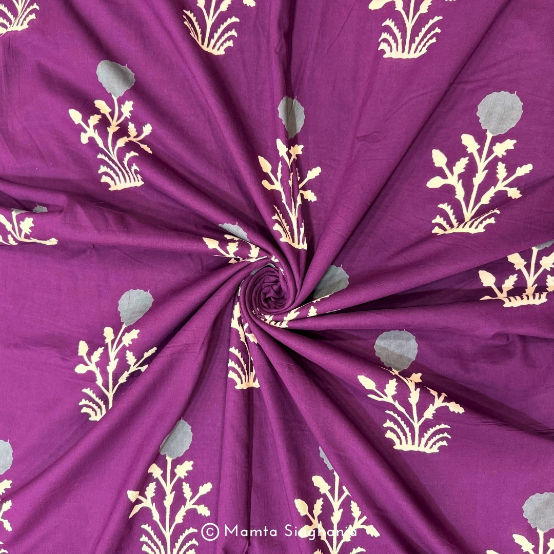 Purple Floral Printed Cotton Fabric