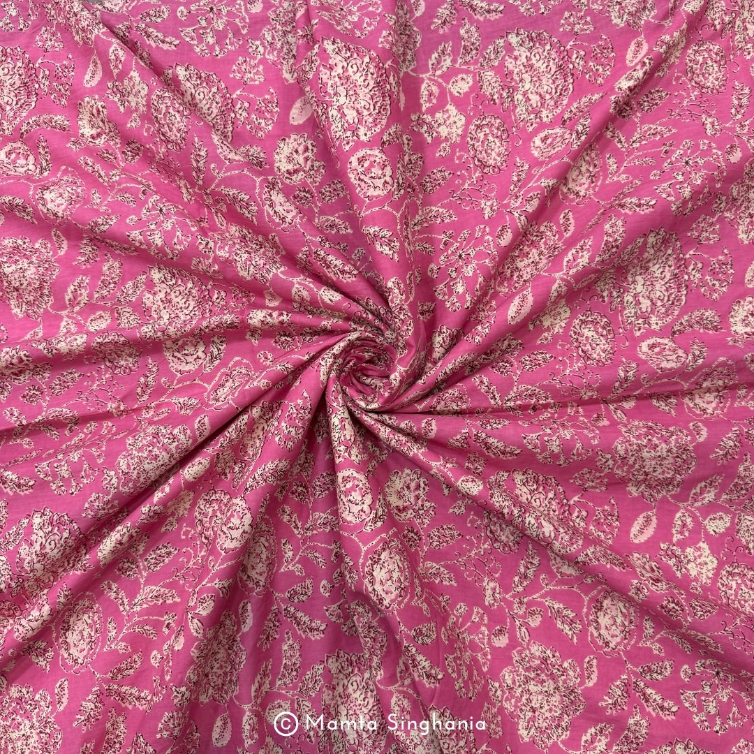 Pink Floral Printed Cotton Fabric