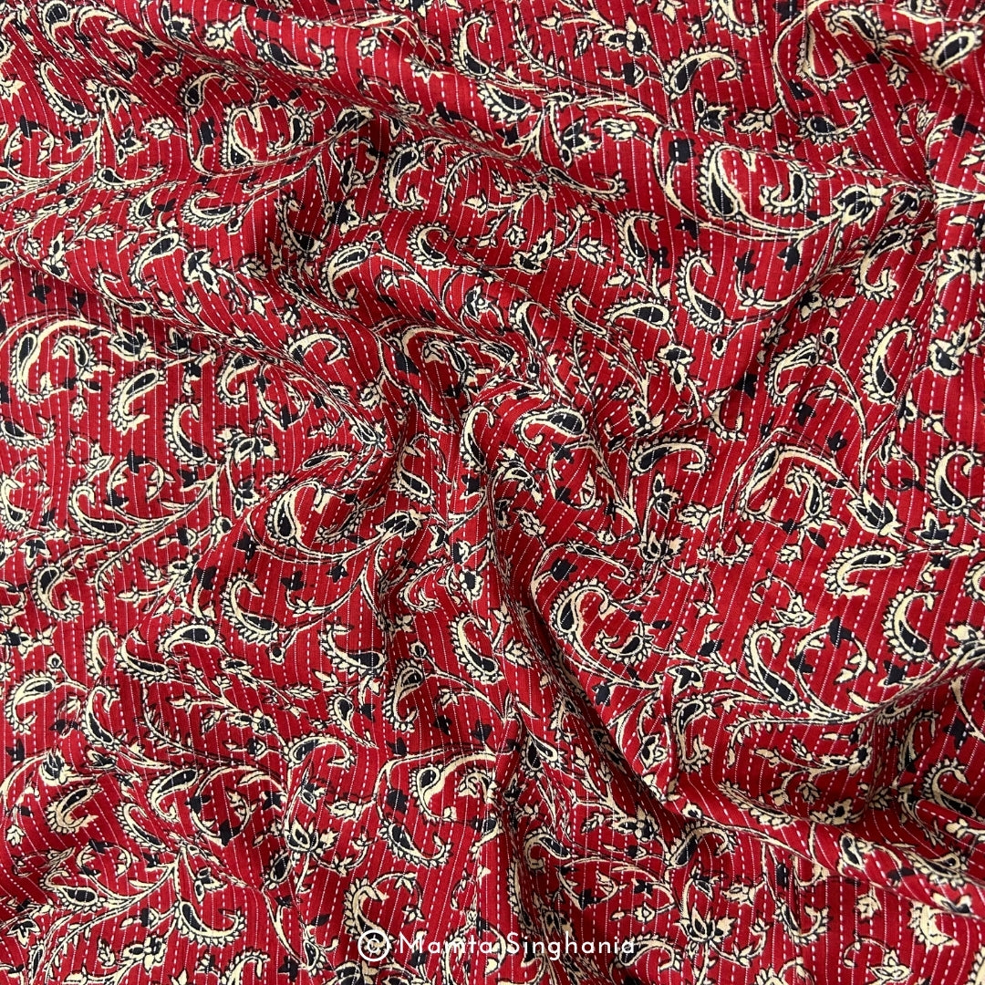 Red Paisley Printed Kantha Cotton Fabric