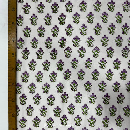 Periwinkle Flower Hand-Block Printed Cotton Fabric