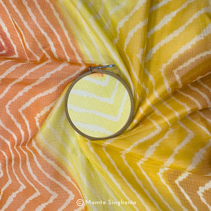 Yellow Leheriya Printed Kota Doria Fabric