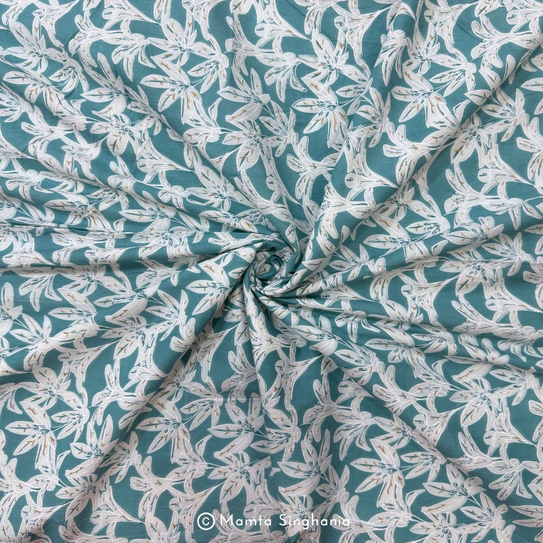 Sky Blue Floral Printed Cotton Fabric