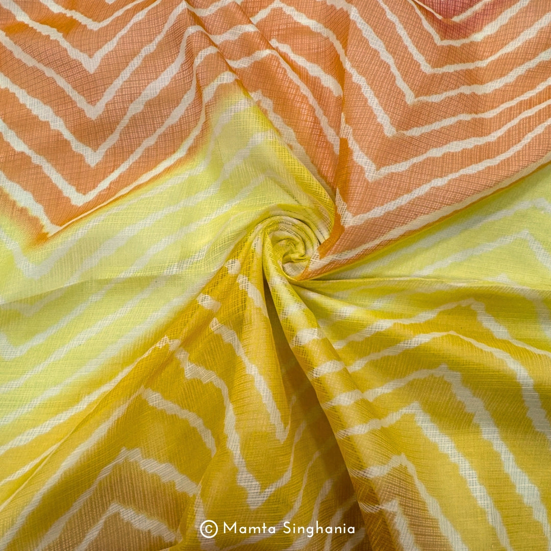 Yellow Leheriya Printed Kota Doria Fabric