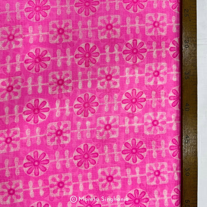 Pink Floral Printed Kota Doria Fabric