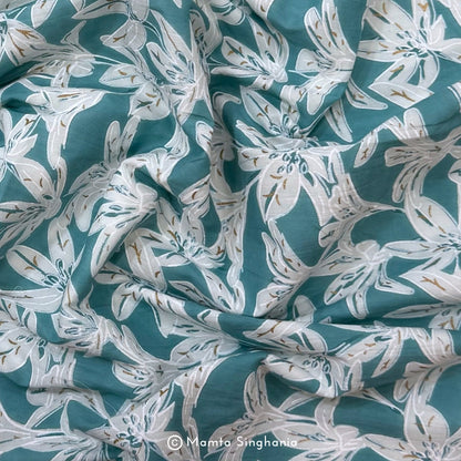 Sky Blue Floral Printed Cotton Fabric