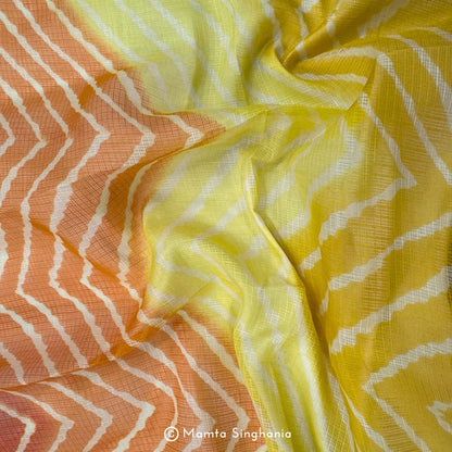 Yellow Leheriya Printed Kota Doria Fabric