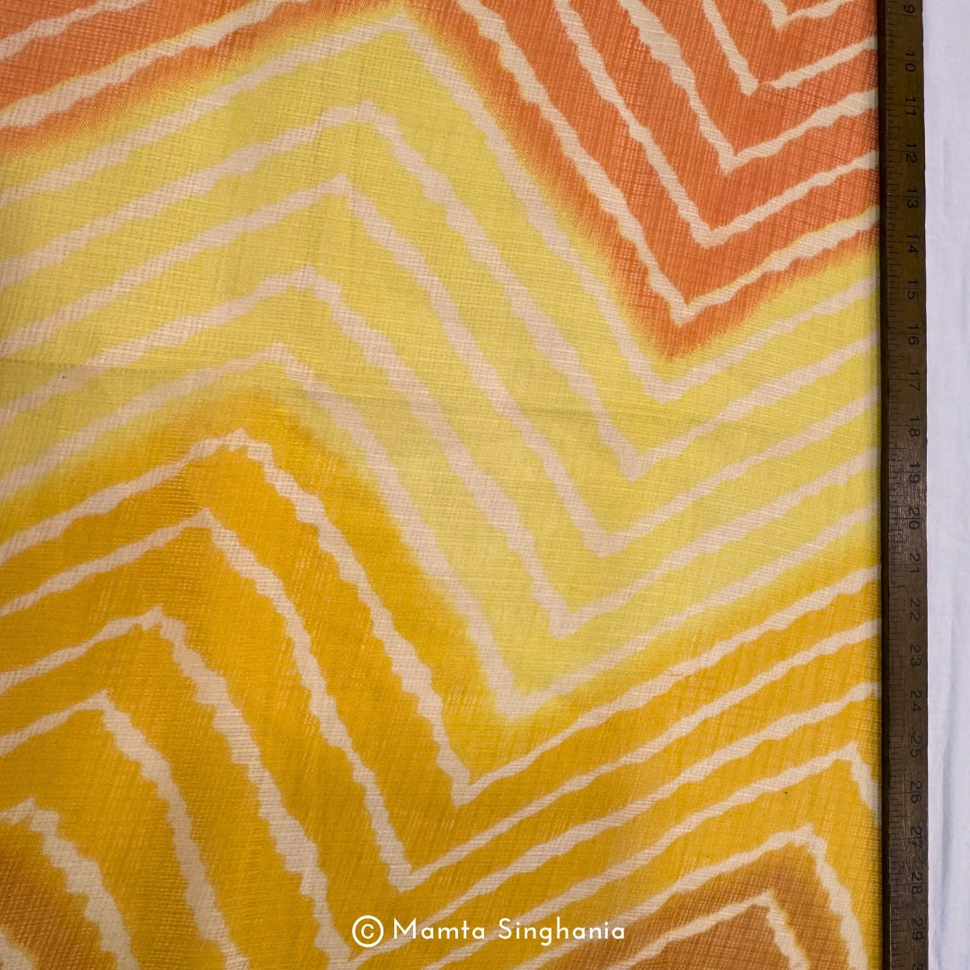 Yellow Leheriya Printed Kota Doria Fabric