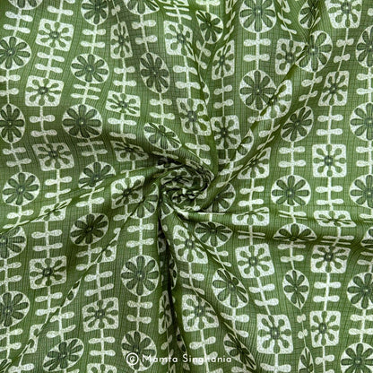 Green Floral Printed Kota Doria Fabric