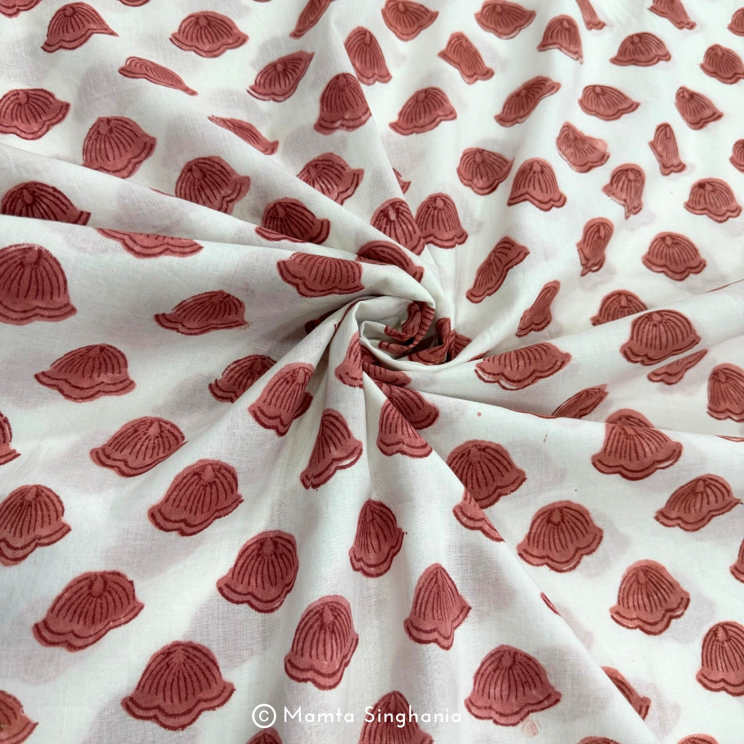 Peach Shell Hand-Block Printed Cotton Fabric