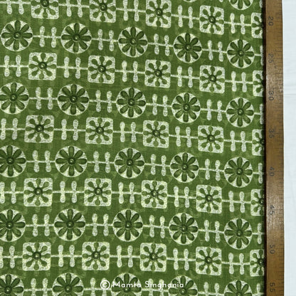 Green Floral Printed Kota Doria Fabric