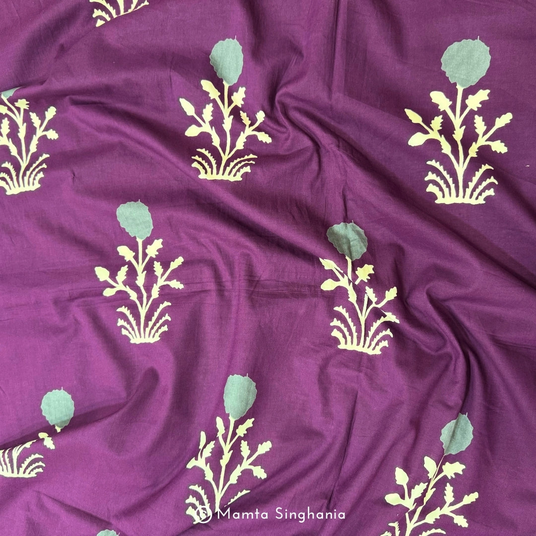 Purple Floral Printed Cotton Fabric