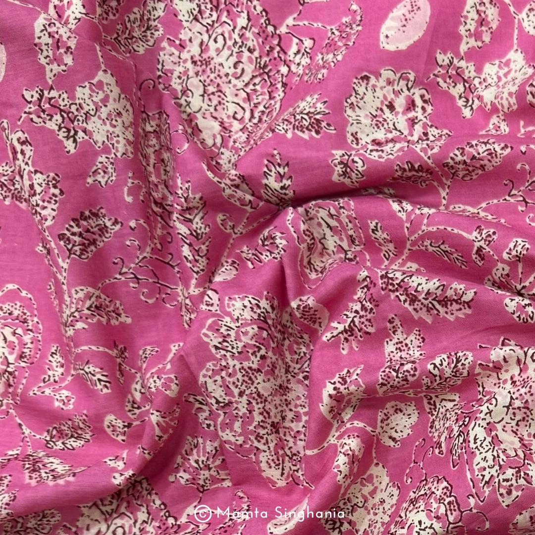 Pink Floral Printed Cotton Fabric