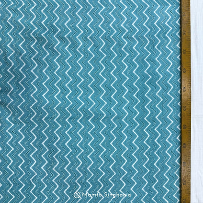 Sky Blue Zig-Zag Printed Cotton Fabric