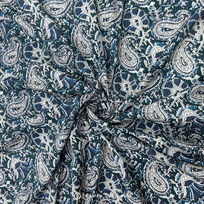 Cream Paisley Printed Kantha Cotton Fabric