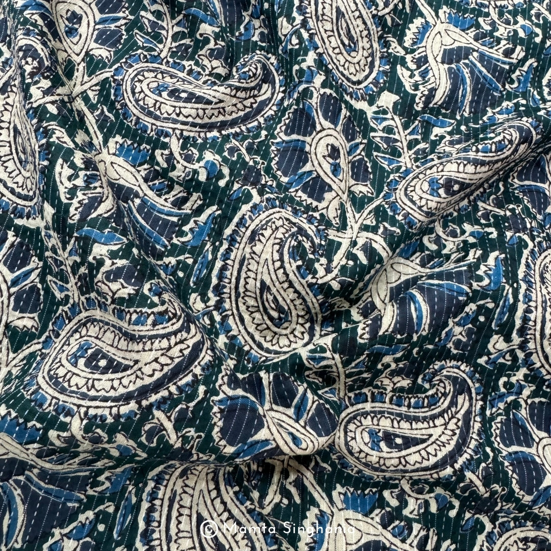 Cream Paisley Printed Kantha Cotton Fabric