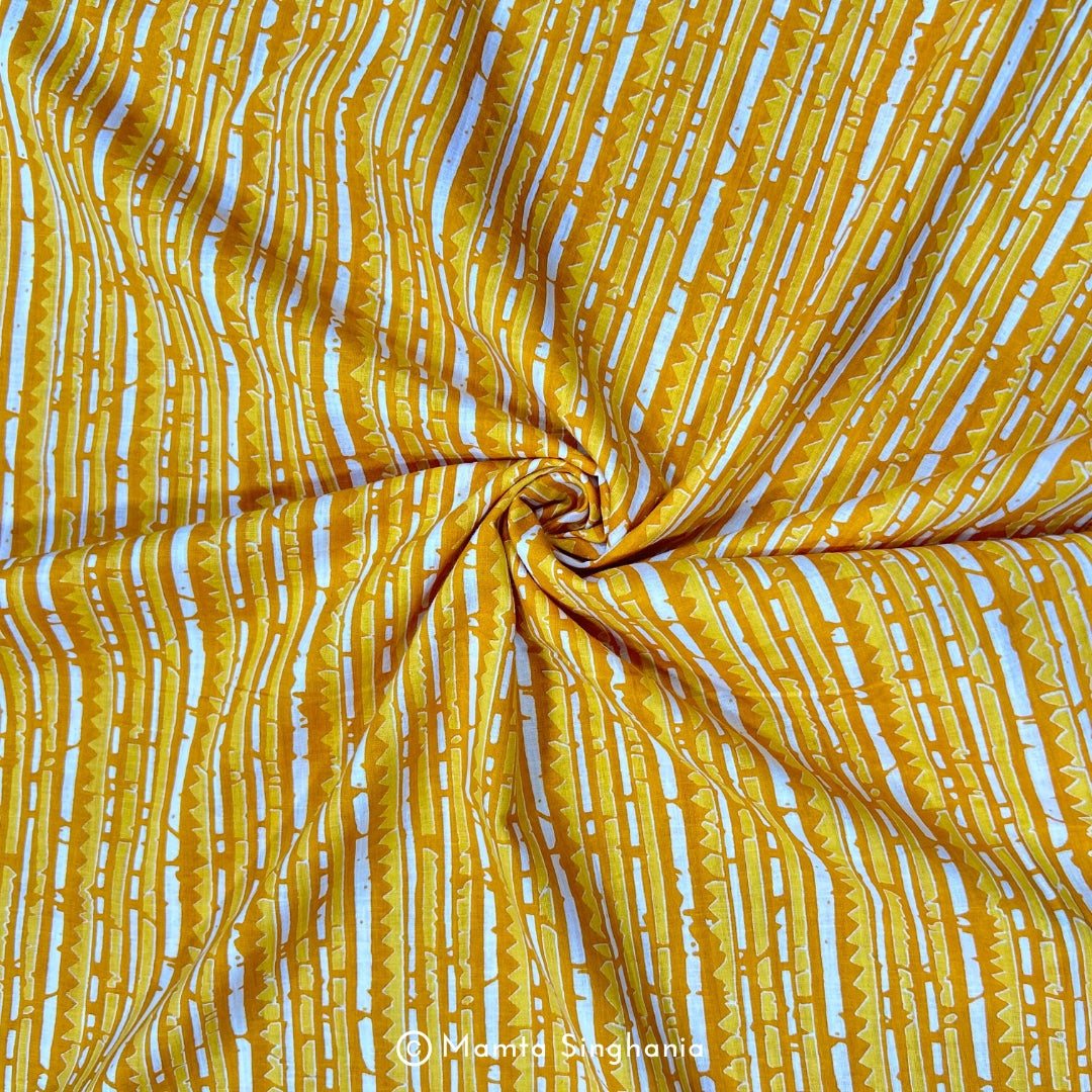 Yellow Vertical Stripe Printed Cotton Fabric