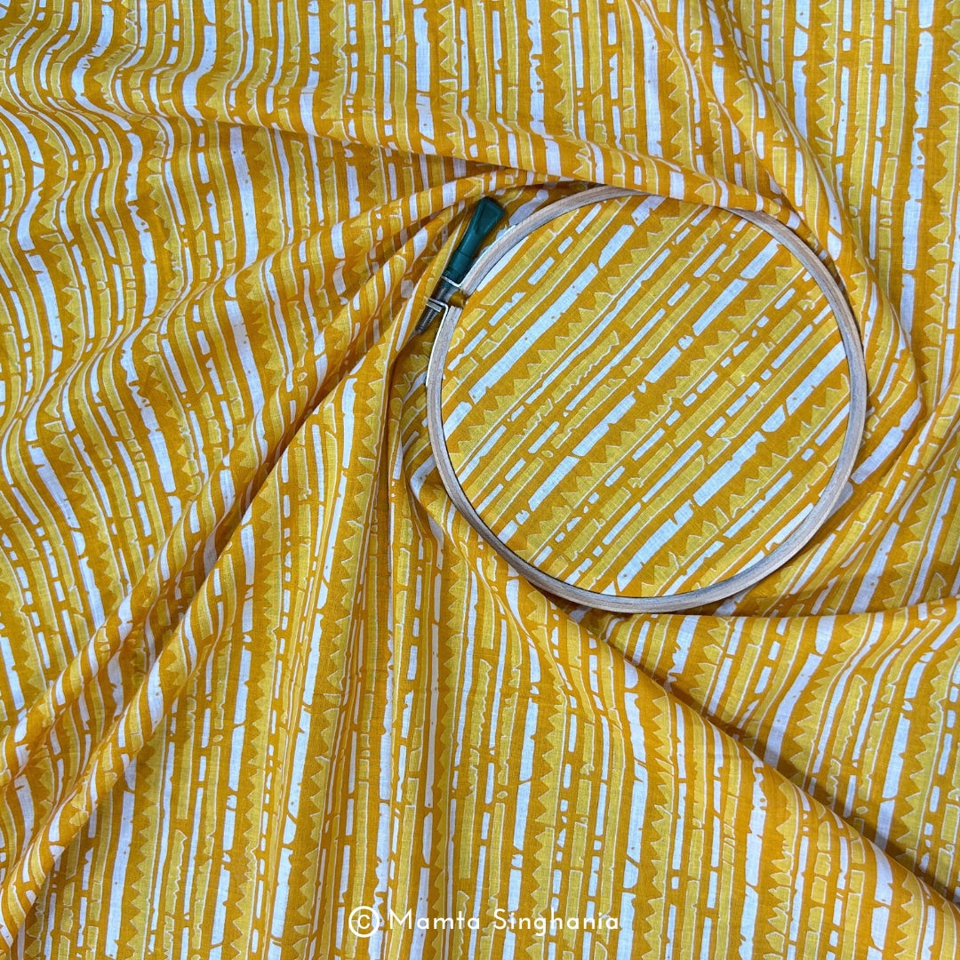 Yellow Vertical Stripe Printed Cotton Fabric