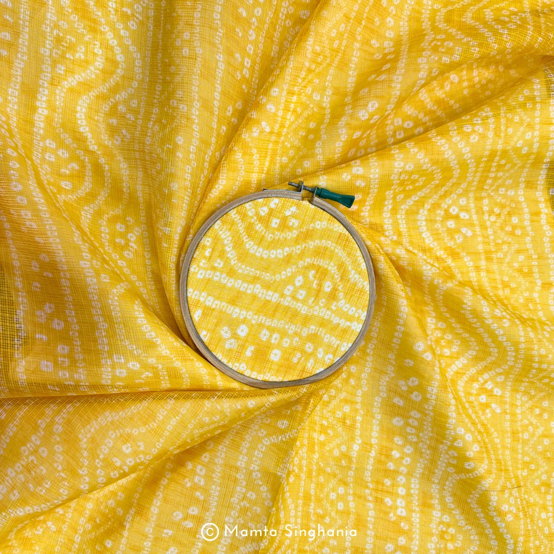 Yellow Bandhej Printed Kota Doria Fabric