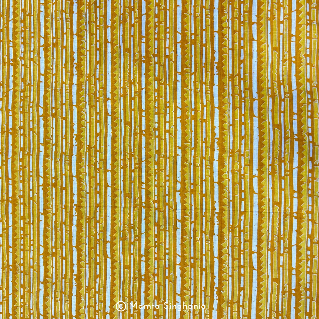 Yellow Vertical Stripe Printed Cotton Fabric