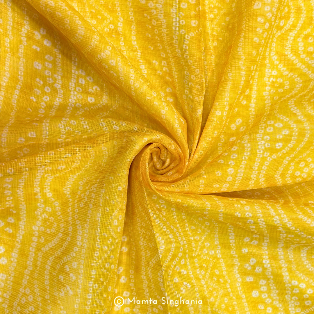 Yellow Bandhej Printed Kota Doria Fabric