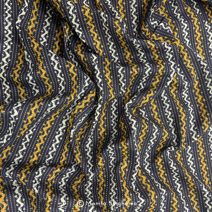 Stripe Zig-Zag Printed Kantha Cotton Fabric