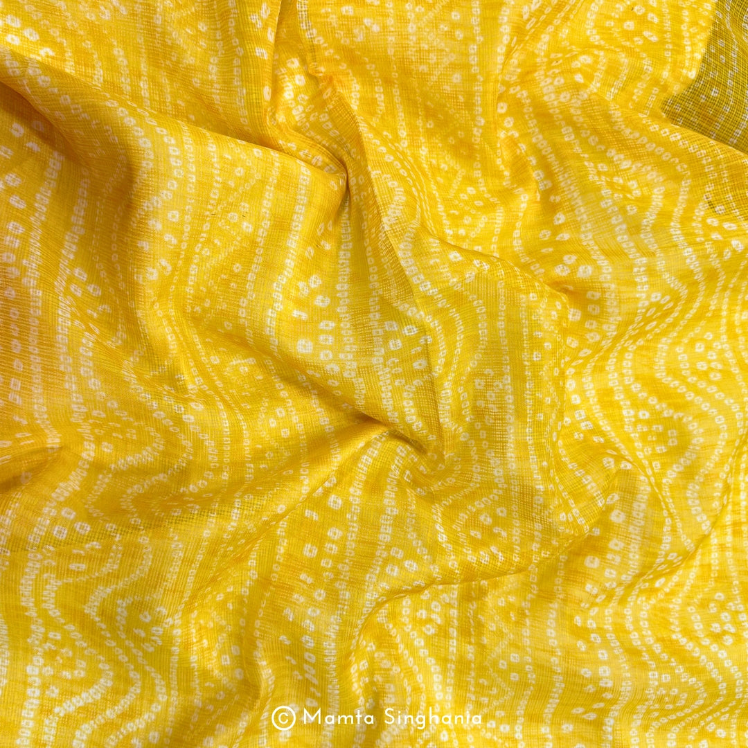 Yellow Bandhej Printed Kota Doria Fabric