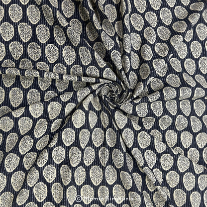 Black & Cream Abstract Floral Printed Kantha Cotton Fabric