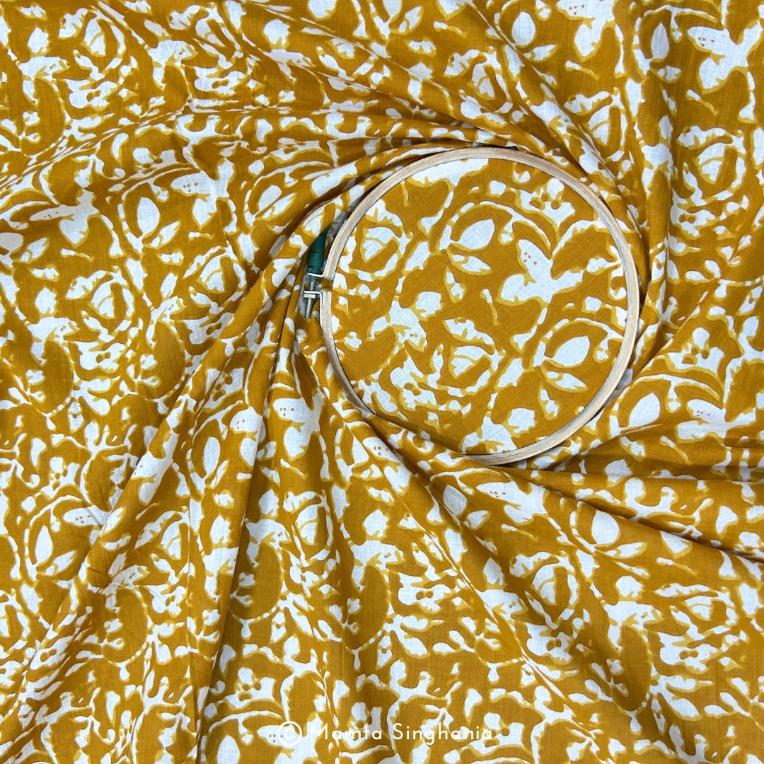 Yellow Floral Printed Cotton Fabric