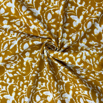 Yellow Floral Printed Cotton Fabric