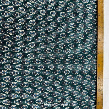 Dark Green Floral Printed Kantha Cotton Fabric