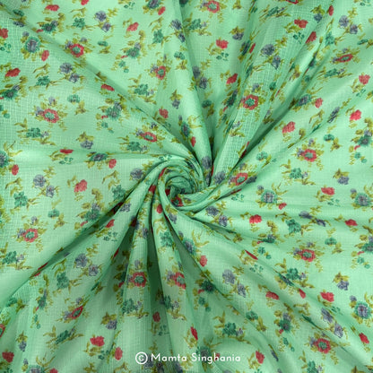 Green Floral Printed Kota Doria Fabric