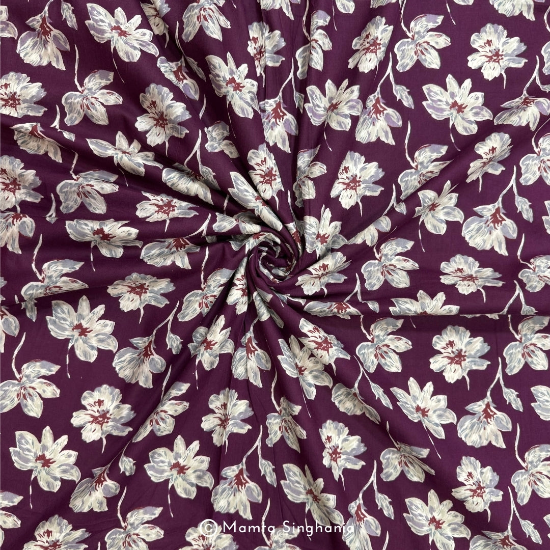 Purple Floral Printed Cotton Fabric