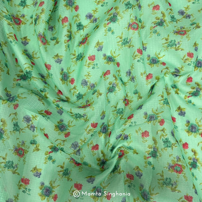 Green Floral Printed Kota Doria Fabric