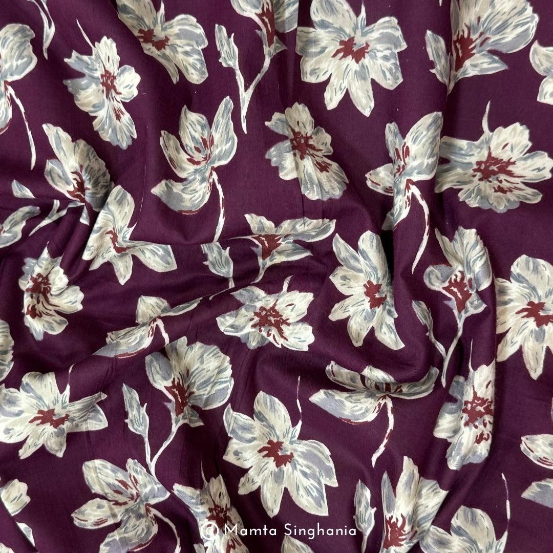 Purple Floral Printed Cotton Fabric