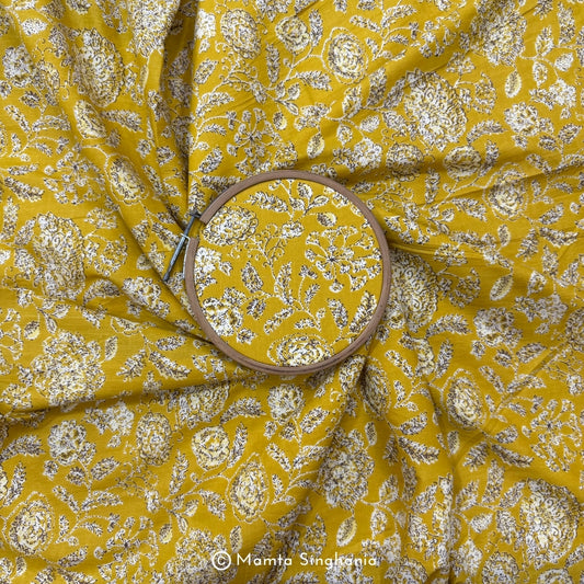 Yellow Floral Printed Cotton Fabric