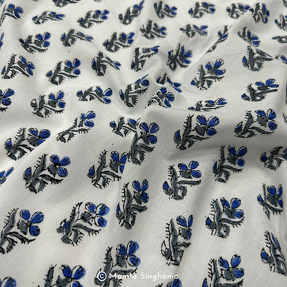 Periwinkle Flower Hand-Block Printed Cotton Fabric