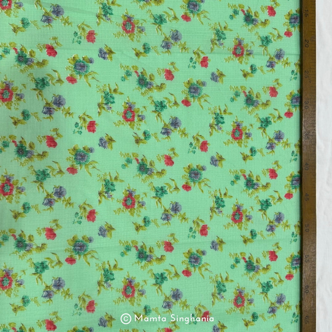 Green Floral Printed Kota Doria Fabric