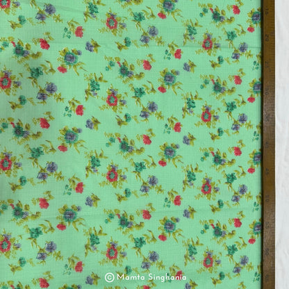 Green Floral Printed Kota Doria Fabric