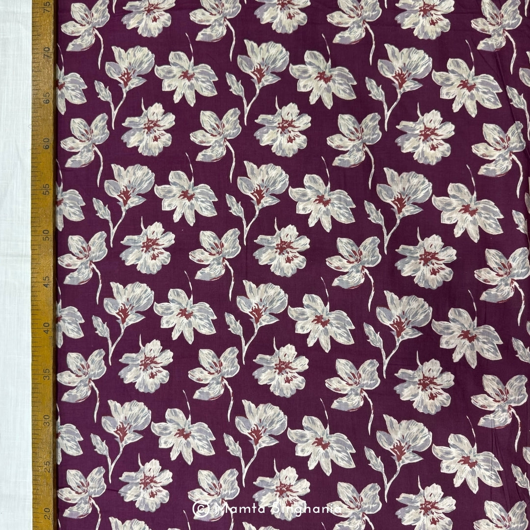 Purple Floral Printed Cotton Fabric