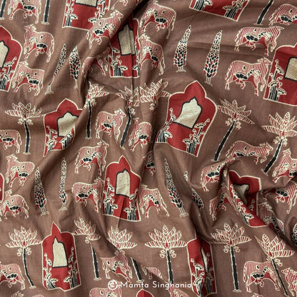 Brown Animal Printed Cotton Fabric