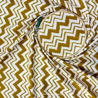 Chrome Yellow Chevron Printed Cotton Fabric