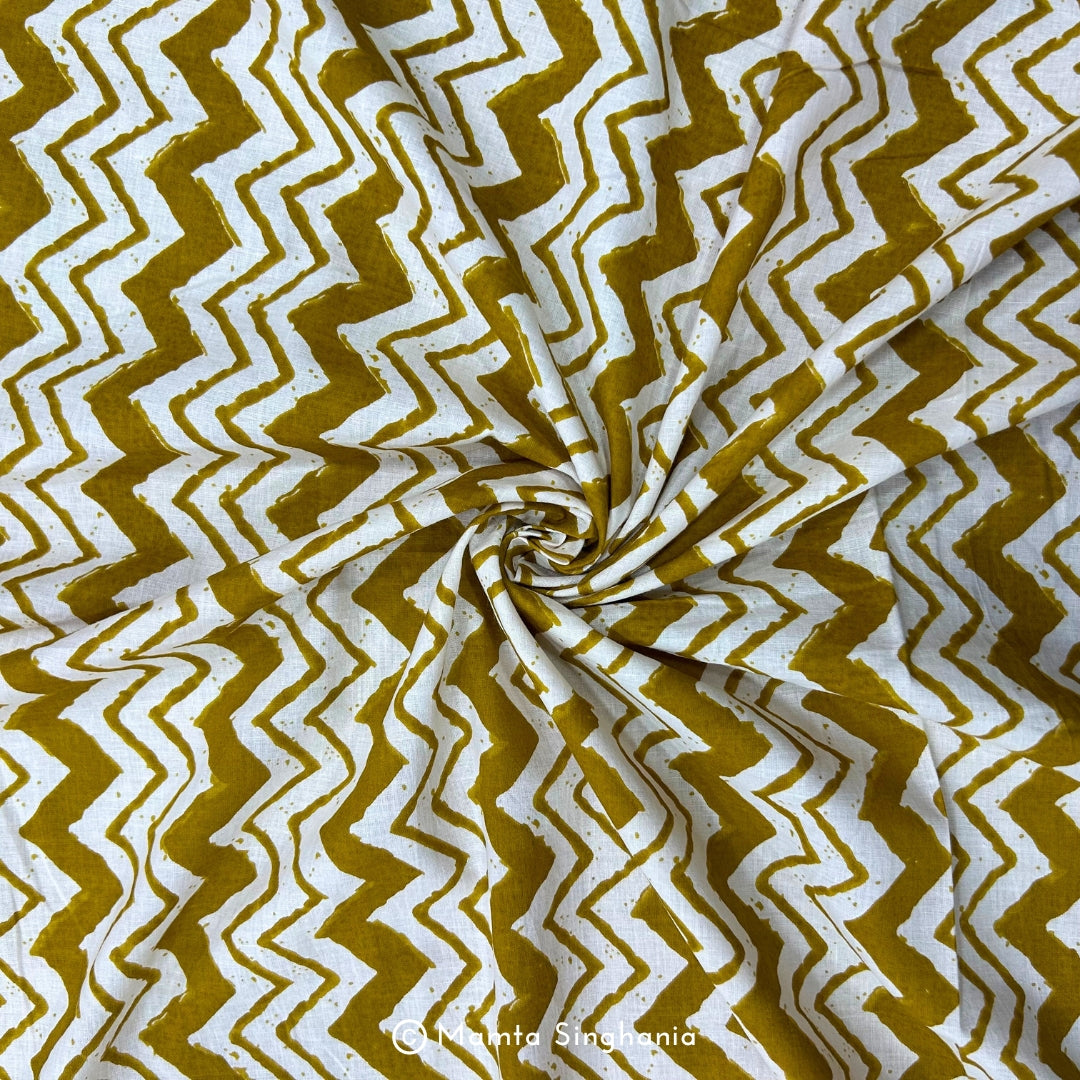 Chrome Yellow Chevron Printed Cotton Fabric