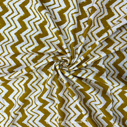 Chrome Yellow Chevron Printed Cotton Fabric