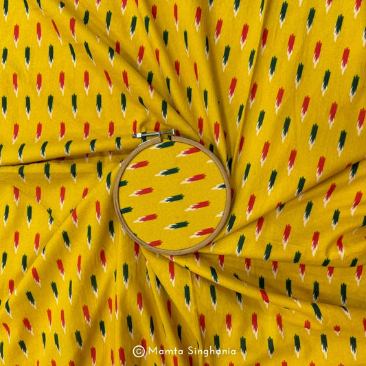 Yellow Motif Printed Cotton Fabric