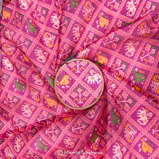 Magenta Pink Patola Printed Kota Doria Fabric