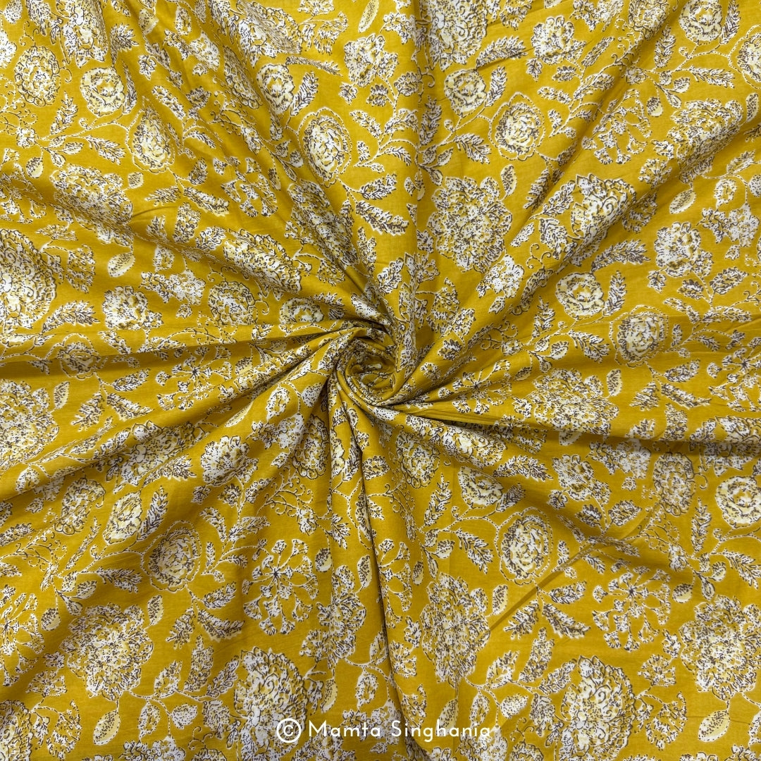 Yellow Floral Printed Cotton Fabric