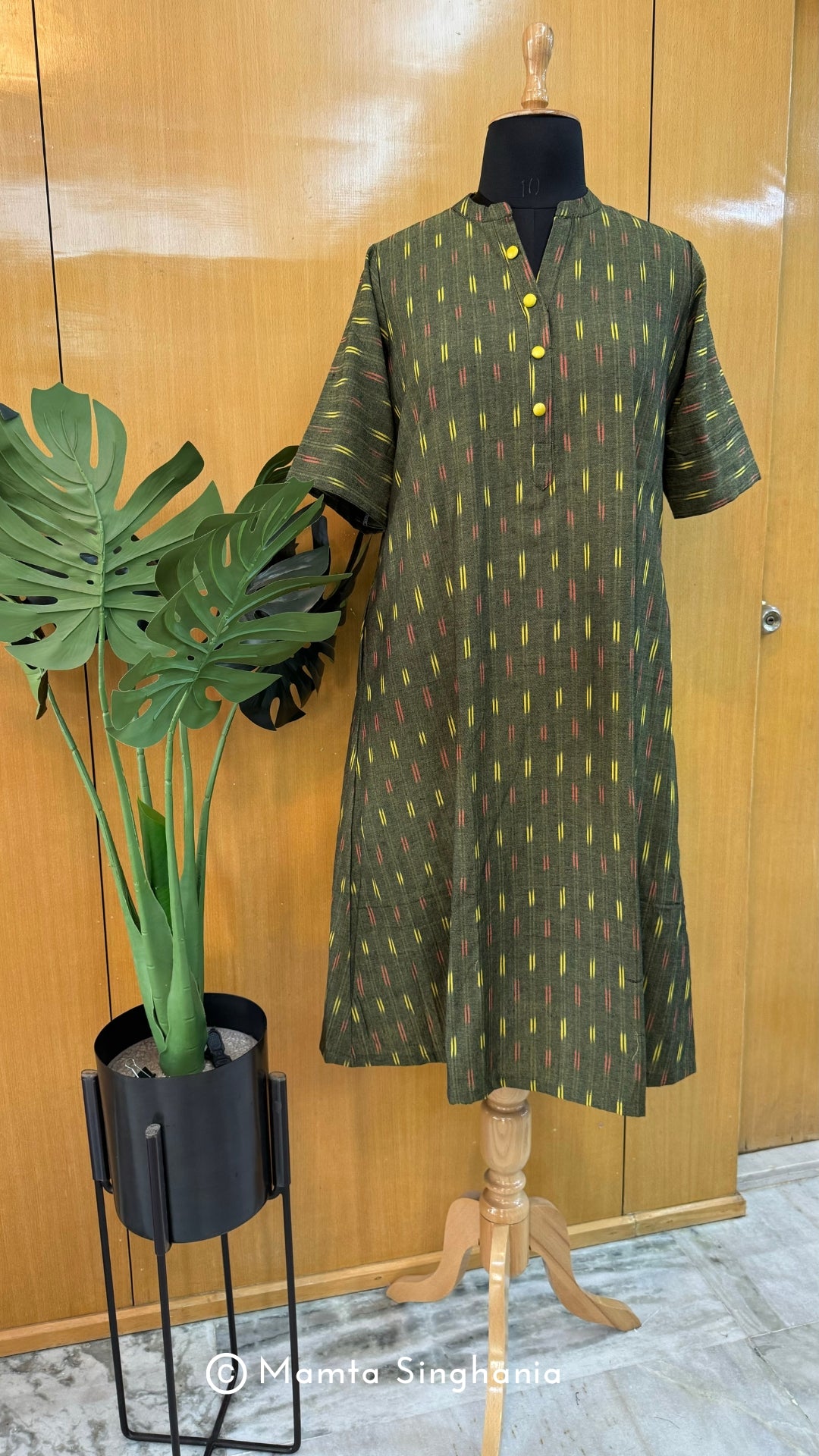 Green Printed Ikkat A-line Kurti