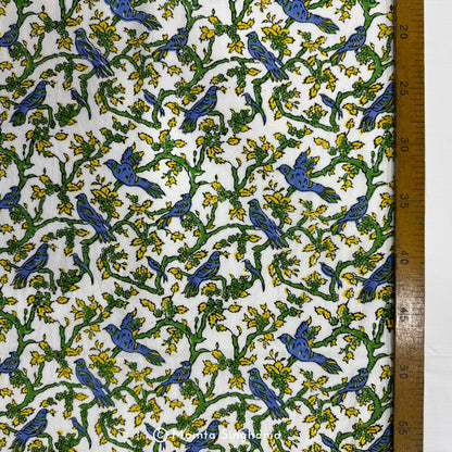 Birds & Flowers Hand-Block Printed Cotton Fabric