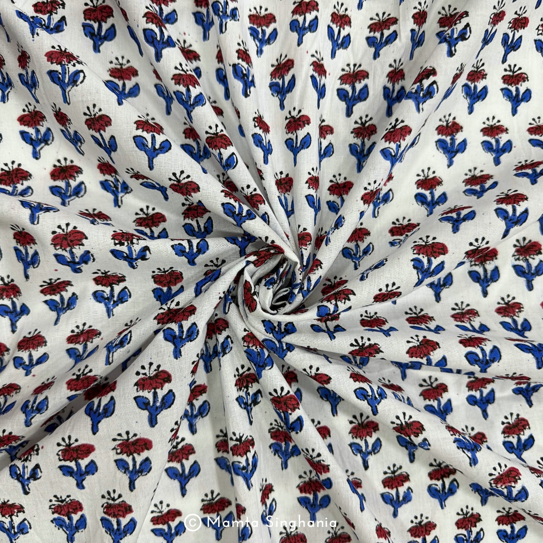 Floral Hand-Block Printed Cotton Fabric