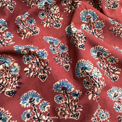 Red Floral Ajrakh Printed Cotton Fabric